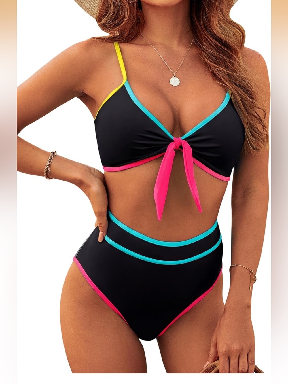 High Waisted Bikini Set Neon Swim Suit Tie Knot 2 Piece L. 2424/bb11-1